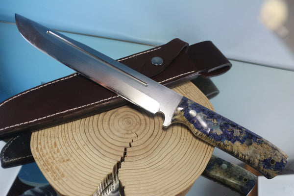 Fumio Inagaki FI-600 Katana Hunter II. 10-1/4" VG-10 Damascus blade, Blue Boxelder Burl wood handle - japaneseknifedirect.mom
