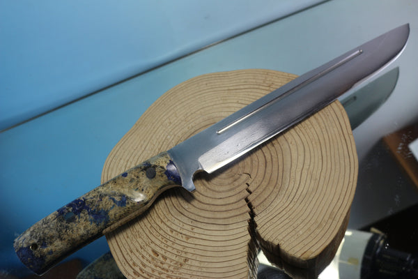 Fumio Inagaki FI-600 Katana Hunter II. 10-1/4" VG-10 Damascus blade, Blue Boxelder Burl wood handle - japaneseknifedirect.mom