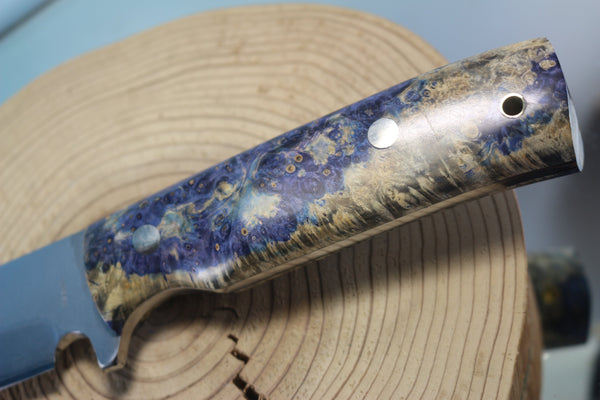 Fumio Inagaki FI-600 Katana Hunter II. 10-1/4" VG-10 Damascus blade, Blue Boxelder Burl wood handle - japaneseknifedirect.mom