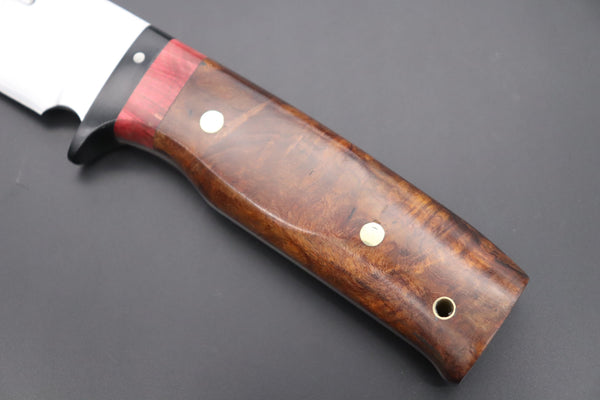Fumio Inagaki FI-630 Katana Hunter. 10 1/4" VG-10 Damascus blade, Desert Ironwood Burl Custom Combination handle - japaneseknifedirect.mom