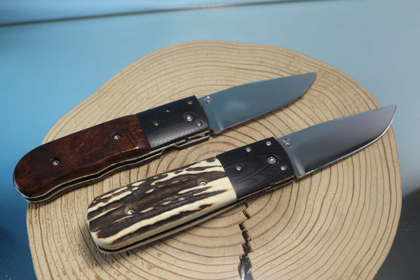 Fumio Inagaki FI-640 ATS Folding Hunter, 3-1/4" Hitachi ATS-34 Premium steel Blade, Sambar Stag Handle - japaneseknifedirect.mom