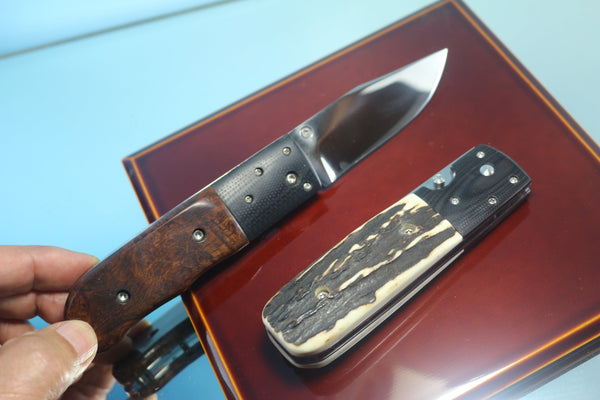 Fumio Inagaki FI-640 ATS Folding Hunter, 3-1/4" Hitachi ATS-34 Premium steel Blade, Sambar Stag Handle - japaneseknifedirect.mom