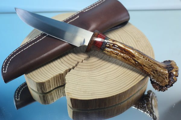 Fumio Inagaki FI-650 CrownStag Straight Hunter I, 5-5/8" Hitachi Premium ATS-34 Blade - japaneseknifedirect.mom