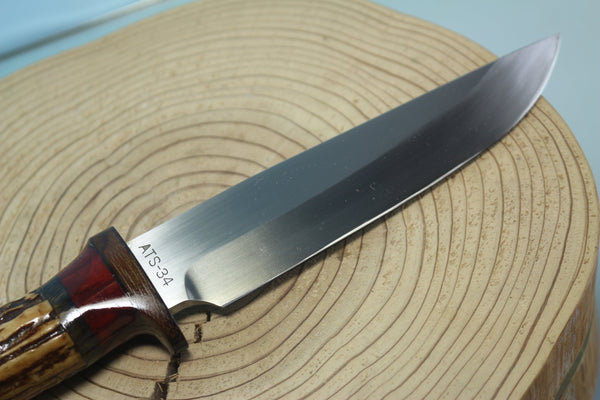 Fumio Inagaki FI-650 CrownStag Straight Hunter I, 5-5/8" Hitachi Premium ATS-34 Blade - japaneseknifedirect.mom