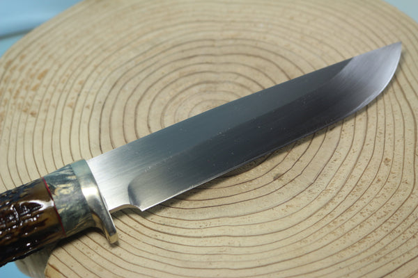 Fumio Inagaki FI-655 CrownStag Straight Hunter II, 5-3/4" Hitachi Premium ATS-34 Blade - japaneseknifedirect.mom