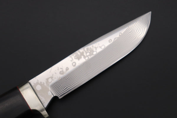 Fumio Inagaki FI-670 ZDP-189 Damascus Drop Point Hunter, 4.3" Hitachi ZDP-189 Premium Powdered Damacus steel Blade (Black Ebonywood Handle) - japaneseknifedirect.mom