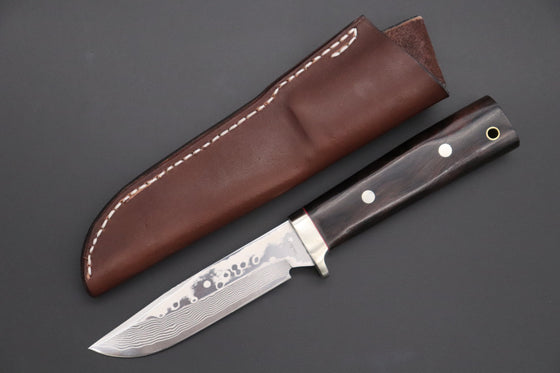 Fumio Inagaki FI-670 ZDP-189 Damascus Drop Point Hunter, 4.3" Hitachi ZDP-189 Premium Powdered Damacus steel Blade (Black Ebonywood Handle) - japaneseknifedirect.mom