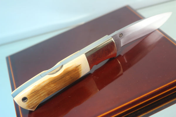 Fumio Inagaki FI-710 Blackjack MAMBA Folder replica, Mammoth Ivory Handle with Damascus Mokume-Gane  Bolster - japaneseknifedirect.mom