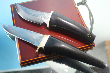 Fumio Inagaki FI-715 Buffalo Hunters, VG-10 Damascus blades, Buffalo Horn Handles - japaneseknifedirect.mom