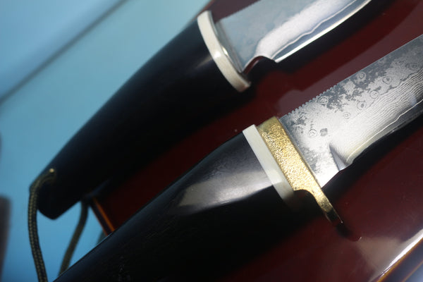 Fumio Inagaki FI-715 Buffalo Hunters, VG-10 Damascus blades, Buffalo Horn Handles - japaneseknifedirect.mom