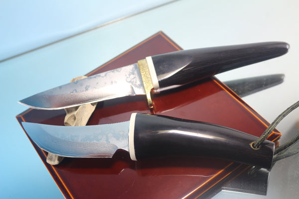 Fumio Inagaki FI-715 Buffalo Hunters, VG-10 Damascus blades, Buffalo Horn Handles - japaneseknifedirect.mom