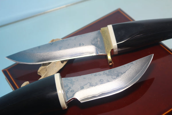 Fumio Inagaki FI-715 Buffalo Hunters, VG-10 Damascus blades, Buffalo Horn Handles - japaneseknifedirect.mom
