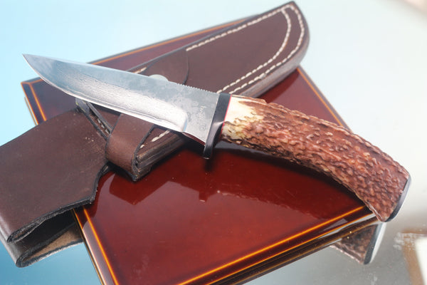 Fumio Inagaki FI-725  Stag Utility Hunter, 4-1/2" VG-10 Damascus blade - japaneseknifedirect.mom