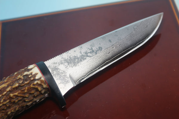 Fumio Inagaki FI-725  Stag Utility Hunter, 4-1/2" VG-10 Damascus blade - japaneseknifedirect.mom