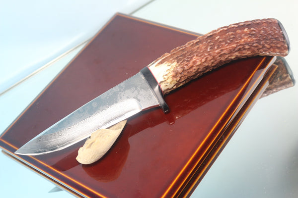 Fumio Inagaki FI-725  Stag Utility Hunter, 4-1/2" VG-10 Damascus blade - japaneseknifedirect.mom