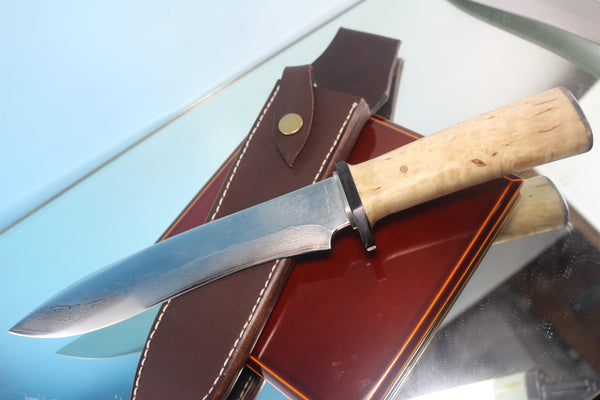 Fumio Inagaki FI-750 Recurved Hamaguri-ba Hunter, 9" VG-10 Damascus Blade - japaneseknifedirect.mom