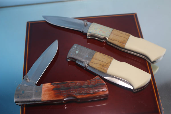 Fumio Inagaki FI-760 Blackjack MAMBA Folder, Custom Replica with Damascus Mokume-Gane Bolster - japaneseknifedirect.mom