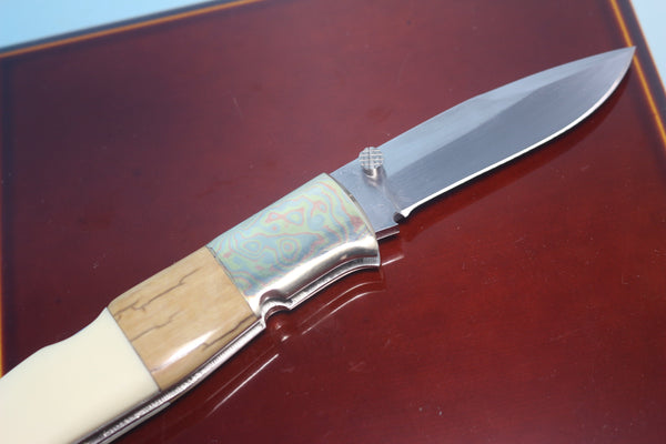 Fumio Inagaki FI-760 Blackjack MAMBA Folder, Custom Replica with Damascus Mokume-Gane Bolster - japaneseknifedirect.mom