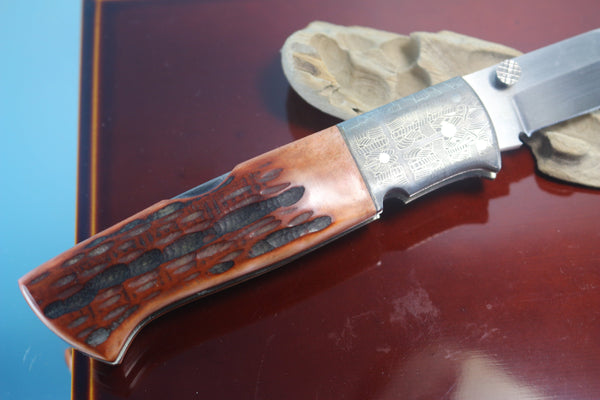 Fumio Inagaki FI-760 Blackjack MAMBA Folder, Custom Replica with Damascus Mokume-Gane Bolster - japaneseknifedirect.mom