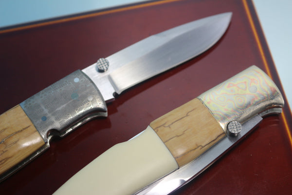 Fumio Inagaki FI-760 Blackjack MAMBA Folder, Custom Replica with Damascus Mokume-Gane Bolster - japaneseknifedirect.mom