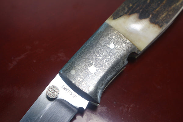 Fumio Inagaki FI-765 Blackjack MAMBA Folder replica, Stag Handle with Damascus Mokume-Gane  Bolster - japaneseknifedirect.mom