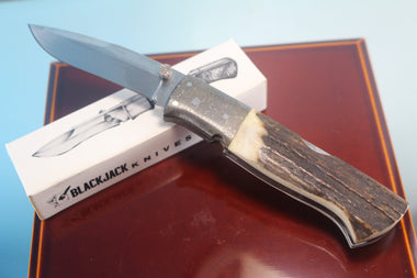 Fumio Inagaki FI-765 Blackjack MAMBA Folder replica, Stag Handle with Damascus Mokume-Gane  Bolster - japaneseknifedirect.mom