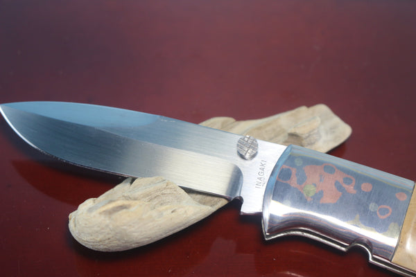 Fumio Inagaki FI-780 Blackjack MAMBA Folder, Custom Replica with Rainbow Damascus Mokume-Gane Bolster - japaneseknifedirect.mom