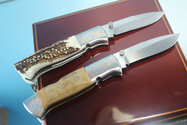 Fumio Inagaki FI-780 Blackjack MAMBA Folder, Custom Replica with Rainbow Damascus Mokume-Gane Bolster - japaneseknifedirect.mom
