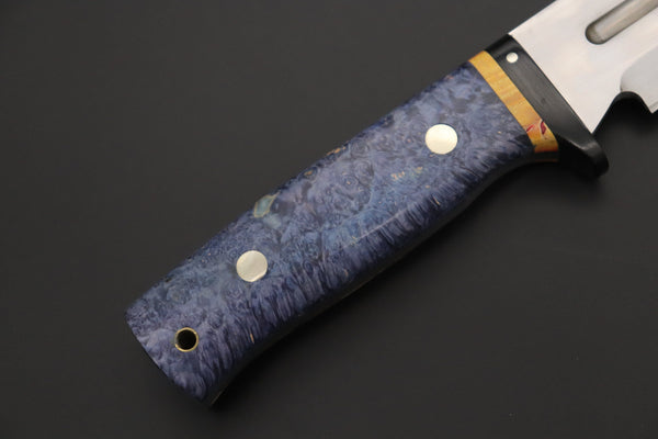 Fumio Inagaki FI-810 Katana Hunter, 9" AUS-8 Spear point blade, Dyed Maple Burl Handle - japaneseknifedirect.mom