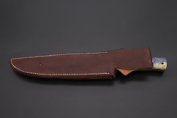 Fumio Inagaki FI-810 Katana Hunter, 9" AUS-8 Spear point blade, Dyed Maple Burl Handle - japaneseknifedirect.mom