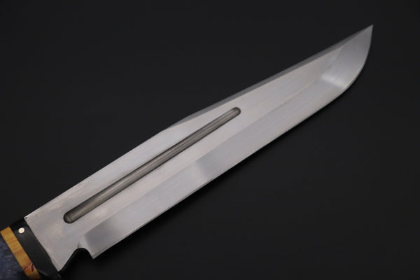 Fumio Inagaki FI-810 Katana Hunter, 9" AUS-8 Spear point blade, Dyed Maple Burl Handle - japaneseknifedirect.mom