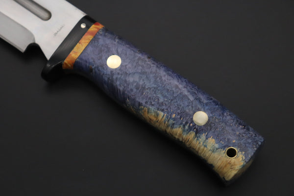 Fumio Inagaki FI-810 Katana Hunter, 9" AUS-8 Spear point blade, Dyed Maple Burl Handle - japaneseknifedirect.mom
