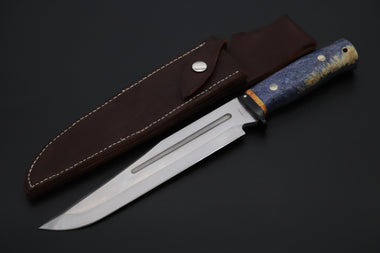 Fumio Inagaki FI-810 Katana Hunter, 9" AUS-8 Spear point blade, Dyed Maple Burl Handle - japaneseknifedirect.mom