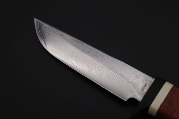 Fumio Inagaki FI-815   5" VG-10 Damascus Drop Point Hunter, Quince Burl wood Handle - japaneseknifedirect.mom