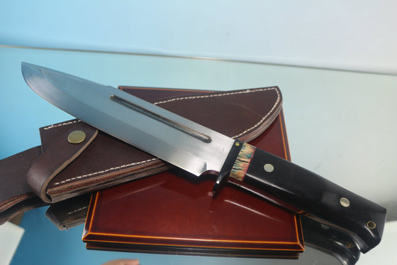 Fumio Inagaki FI-845 Bushman Hunter, 8-3/4" AUS-8 Large Bowie style Blade, African Ebonywood Handle - japaneseknifedirect.mom