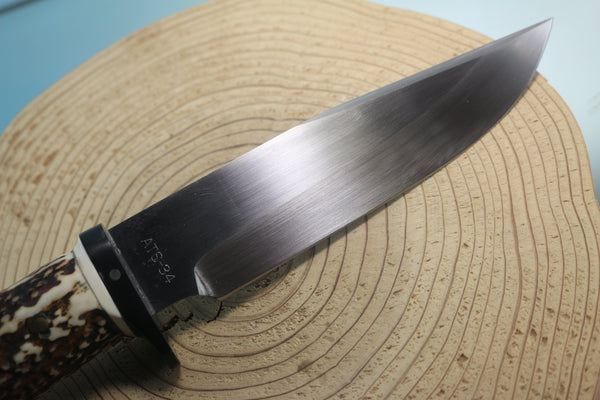 Fumio Inagaki FI-860 CrownStag Spear Point Hunter, 5-7/8" Hitachi Premium ATS-34 Blade - japaneseknifedirect.mom