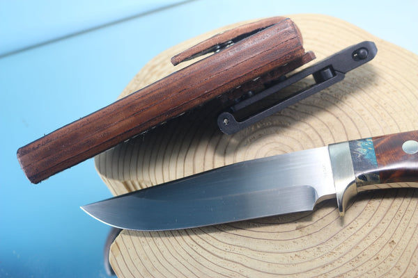 Fumio Inagaki FI-865 Quince Burl Spear Point Hunter, 5-1/4" Hitachi Premium ATS-34 Blade - japaneseknifedirect.mom
