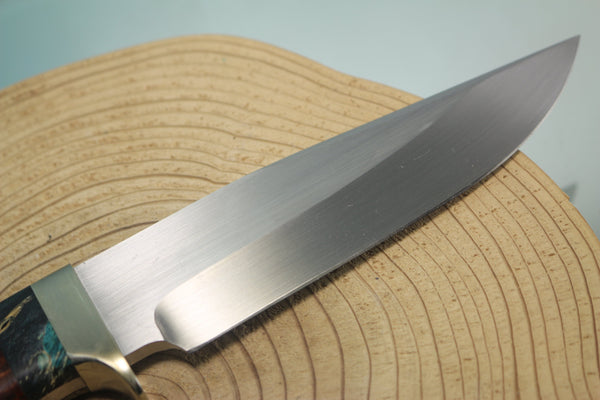 Fumio Inagaki FI-865 Quince Burl Spear Point Hunter, 5-1/4" Hitachi Premium ATS-34 Blade - japaneseknifedirect.mom