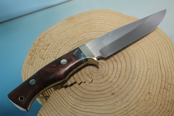 Fumio Inagaki FI-865 Quince Burl Spear Point Hunter, 5-1/4" Hitachi Premium ATS-34 Blade - japaneseknifedirect.mom