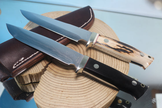 Fumio Inagaki FI-890 Damascus Hunter, 5-1/2" VG-1 Damascus blade - japaneseknifedirect.mom