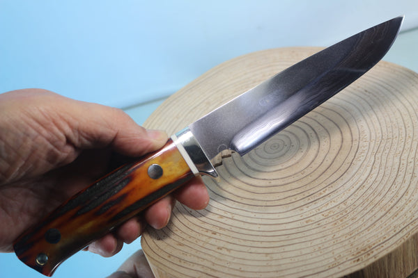 Fumio Inagaki FI-900 Damascus Hunter, 5-1/2" VG-1 Damascus blade - japaneseknifedirect.mom