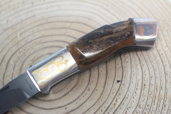 Fumio Inagaki FI-935 RON LAKE  Folders, Custom Replica with Rainbow Damascus Mokume-Gane Bolsters - japaneseknifedirect.mom