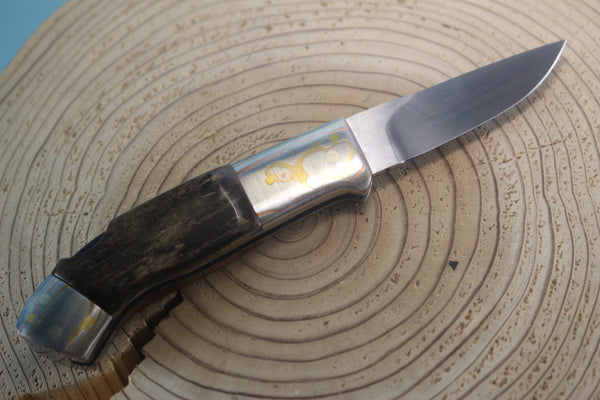 Fumio Inagaki FI-935 RON LAKE  Folders, Custom Replica with Rainbow Damascus Mokume-Gane Bolsters - japaneseknifedirect.mom