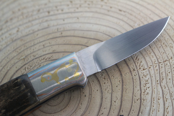 Fumio Inagaki FI-935 RON LAKE  Folders, Custom Replica with Rainbow Damascus Mokume-Gane Bolsters - japaneseknifedirect.mom