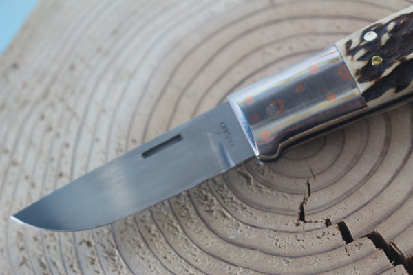 Fumio Inagaki FI-935 RON LAKE  Folders, Custom Replica with Rainbow Damascus Mokume-Gane Bolsters - japaneseknifedirect.mom