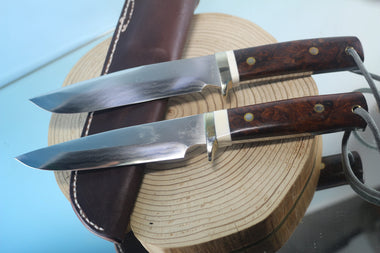 Fumio Inagaki FI-945 Damascus Hunter, 5-1/2" VG-1 Damascus blade, Premium Desert Ironwood Burl handle - japaneseknifedirect.mom