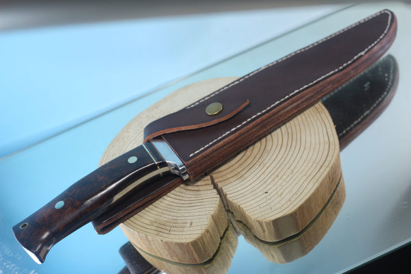 Fumio Inagaki FI-960  10-inch Big Bowie Knife. VG-10 Damascus blade with Gorgeous Premium Desert Ironwood Burl Handle - japaneseknifedirect.mom