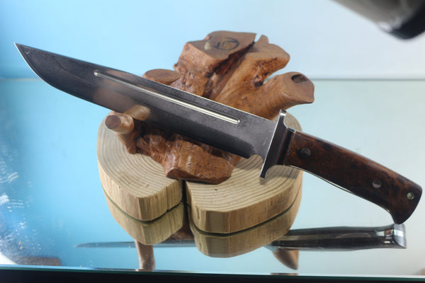 Fumio Inagaki FI-960  10-inch Big Bowie Knife. VG-10 Damascus blade with Gorgeous Premium Desert Ironwood Burl Handle - japaneseknifedirect.mom