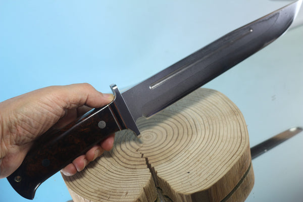 Fumio Inagaki FI-960  10-inch Big Bowie Knife. VG-10 Damascus blade with Gorgeous Premium Desert Ironwood Burl Handle - japaneseknifedirect.mom