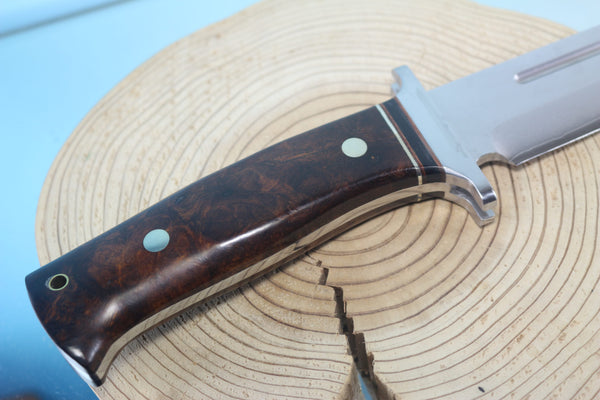 Fumio Inagaki FI-960  10-inch Big Bowie Knife. VG-10 Damascus blade with Gorgeous Premium Desert Ironwood Burl Handle - japaneseknifedirect.mom